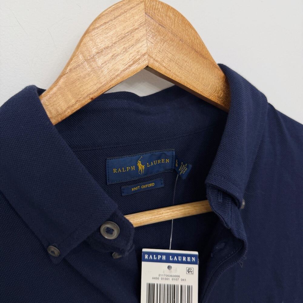 NWT! Women’s Ralph Lauren Knit Oxford Navy Blue Button Down Shirt Size L - Picture 4 of 6